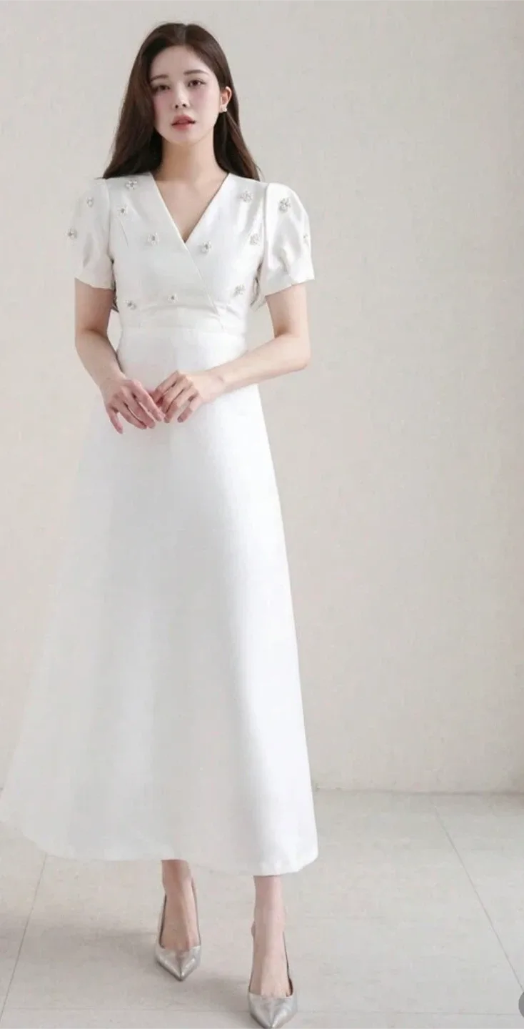 Ivory white Dress with Pearl Embellishments
