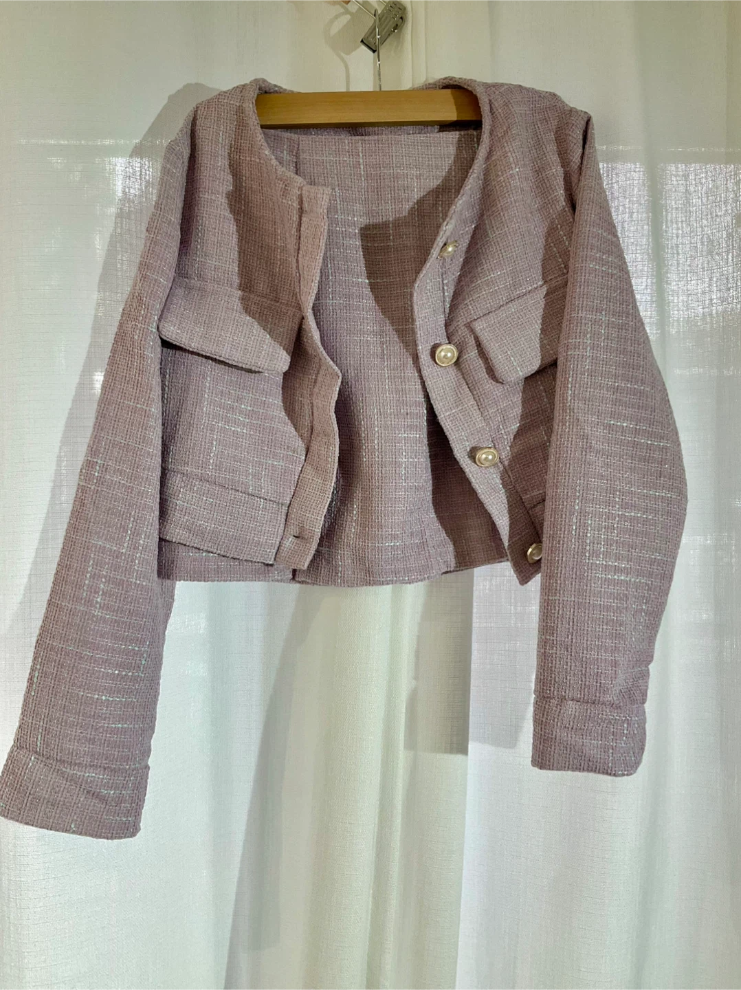🥕BOGO💕 Lavender Tweed Cropped Jacket & Skirt Set - Size 6 - photo 2
