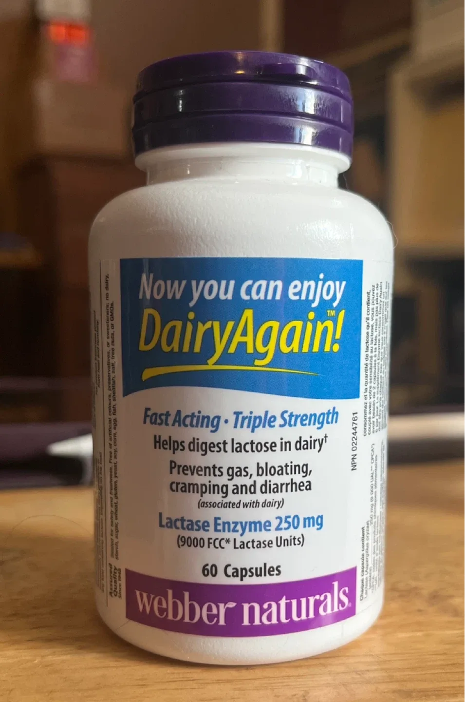 Webber Naturals DairyAgain Lactase Enzyme - 60 Capsules