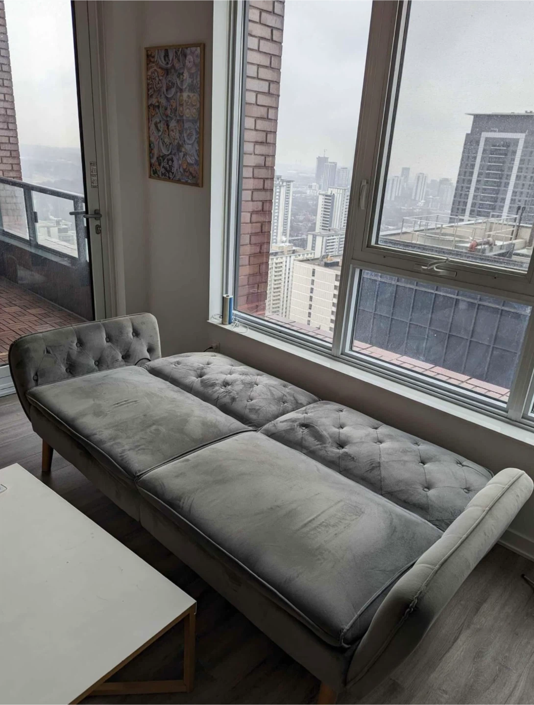 Grey Velvet Sofa Bed / Futon – Great Condition! - photo 4