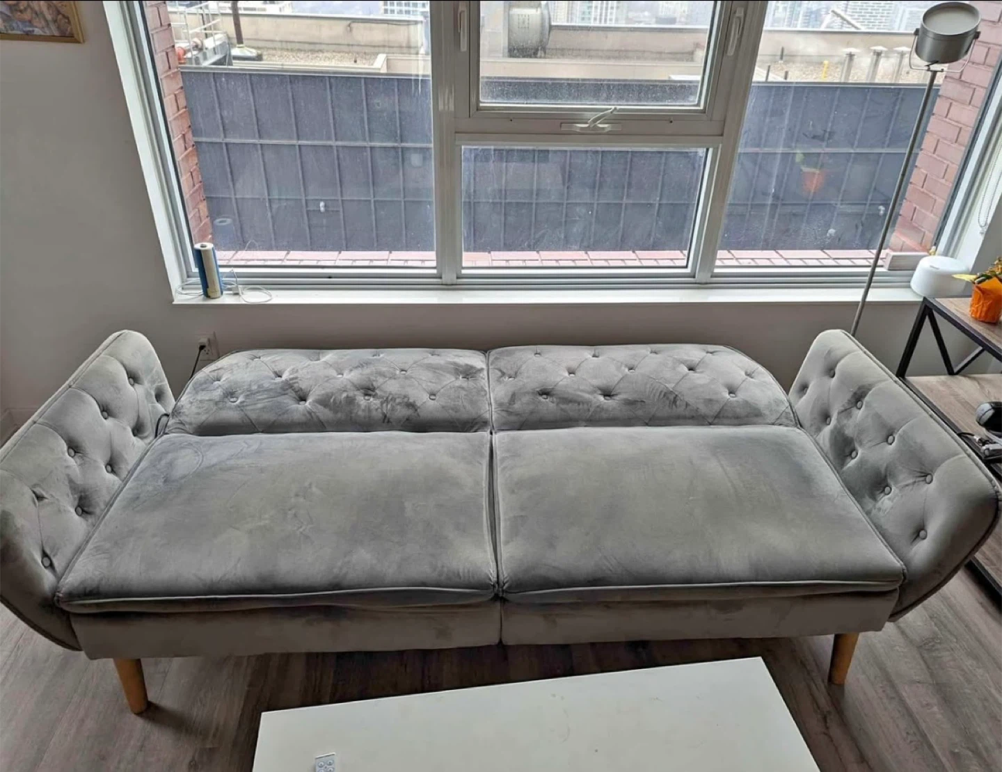 Grey Velvet Sofa Bed / Futon – Great Condition! - photo 3