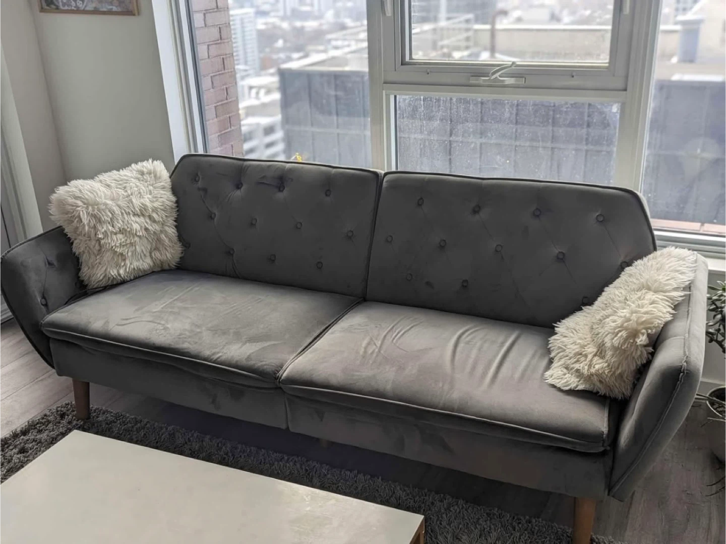 Grey Velvet Sofa Bed / Futon – Great Condition! - photo 2