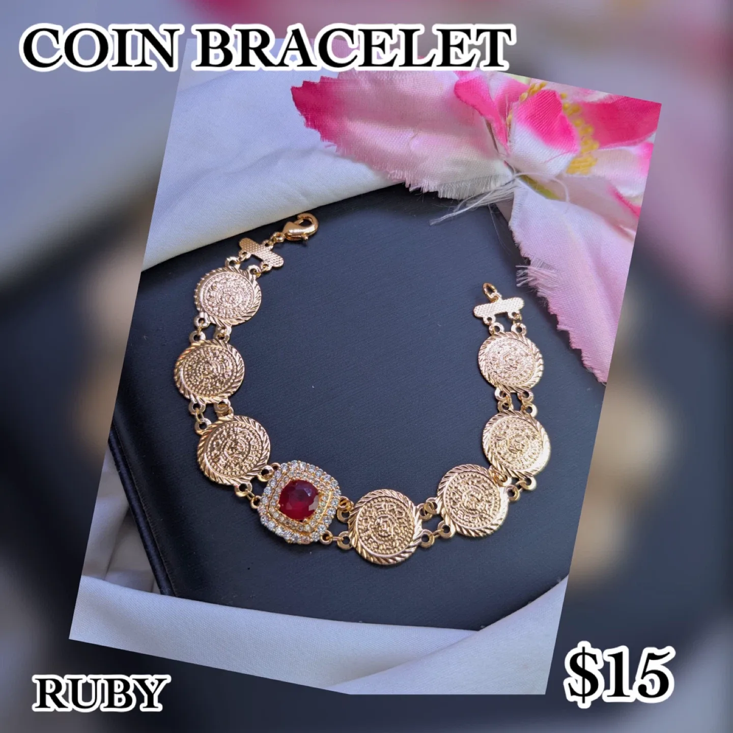 Coin Bracelet - Feroza, Onyx, Aqua, Ruby, Champagne image indicator(2)