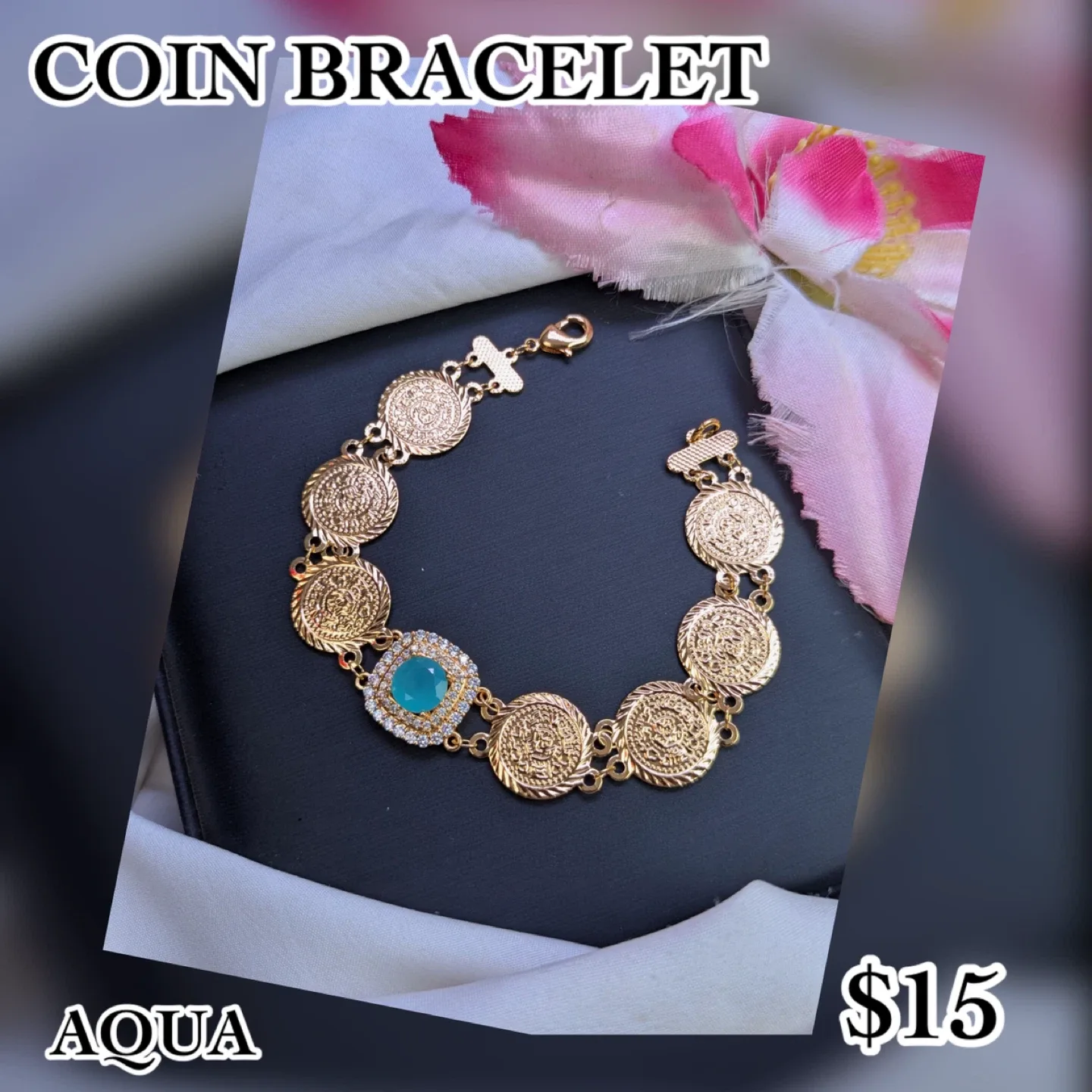 Coin Bracelet - Feroza, Onyx, Aqua, Ruby, Champagne image indicator(3)