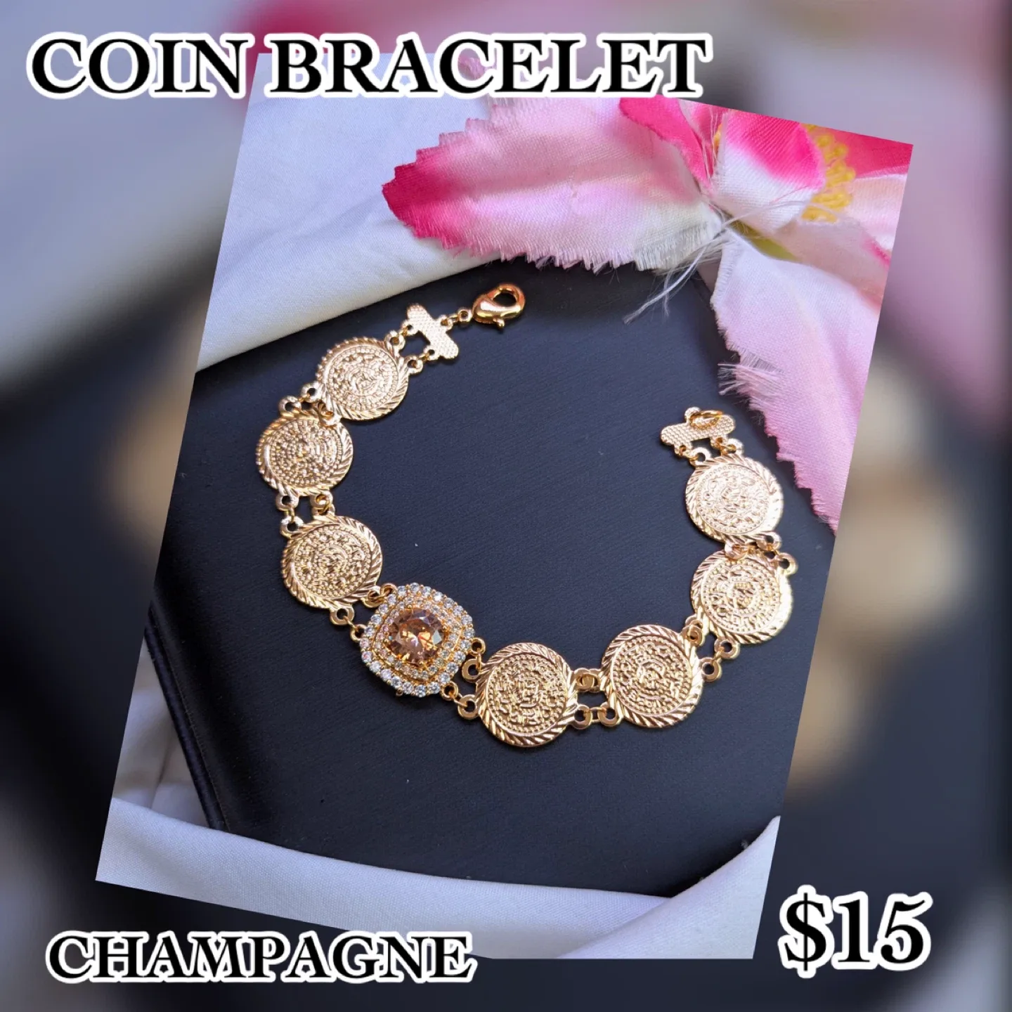 Coin Bracelet - Feroza, Onyx, Aqua, Ruby, Champagne image indicator(5)