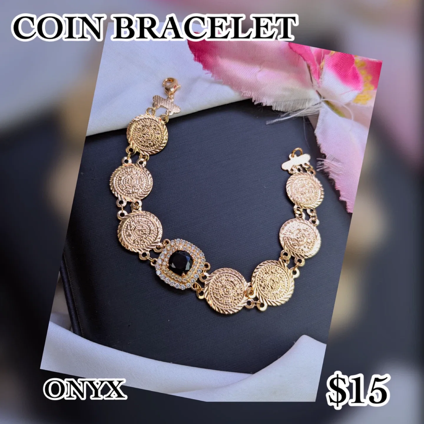 Coin Bracelet - Feroza, Onyx, Aqua, Ruby, Champagne image indicator(4)