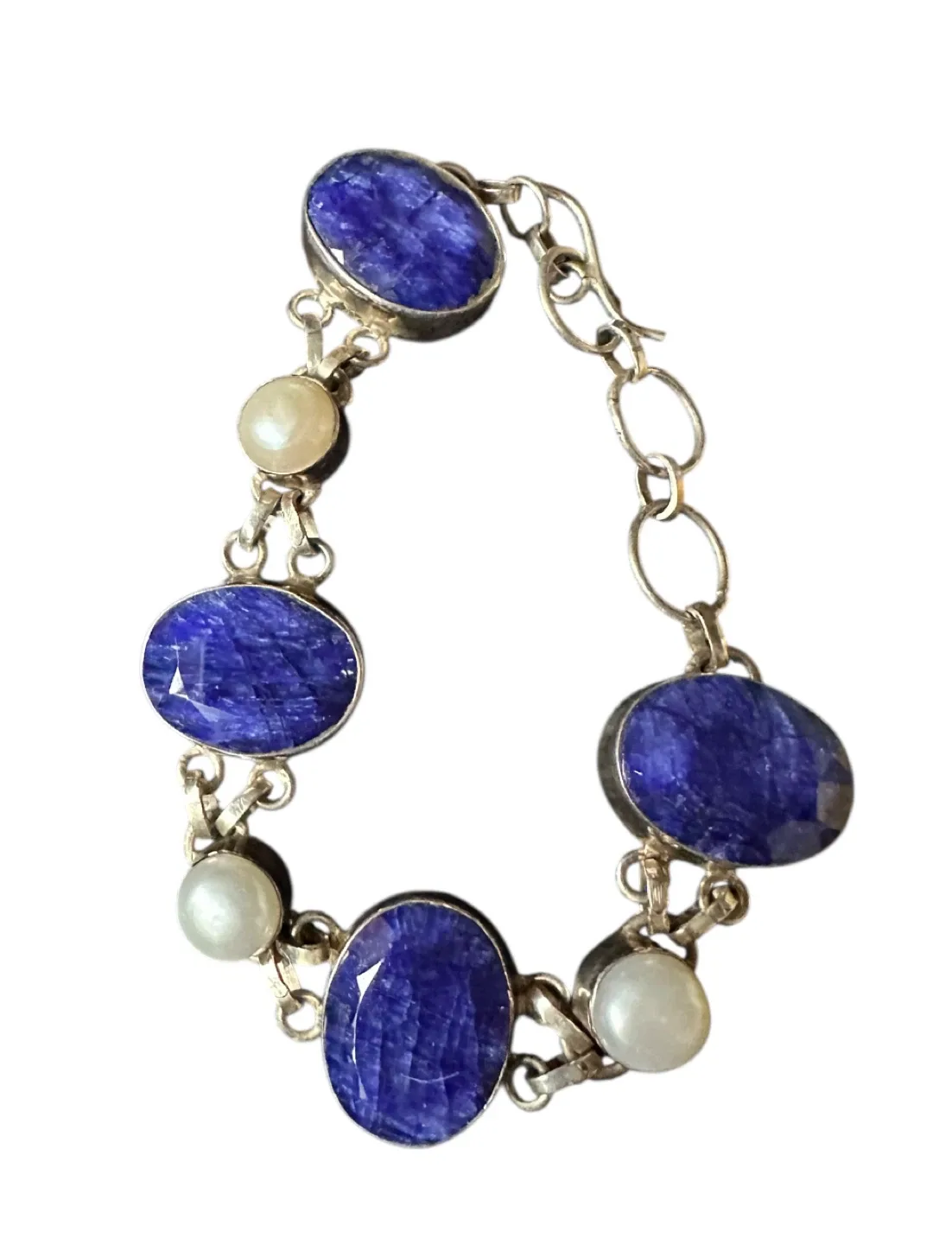 Sapphire & Pearl Sterling Silver Bracelet