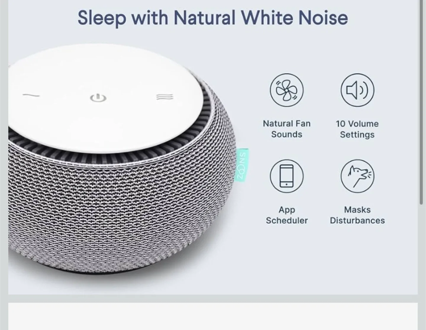 New SNOOZ Smart White Noise Machine - Real Fan Inside image indicator(2)