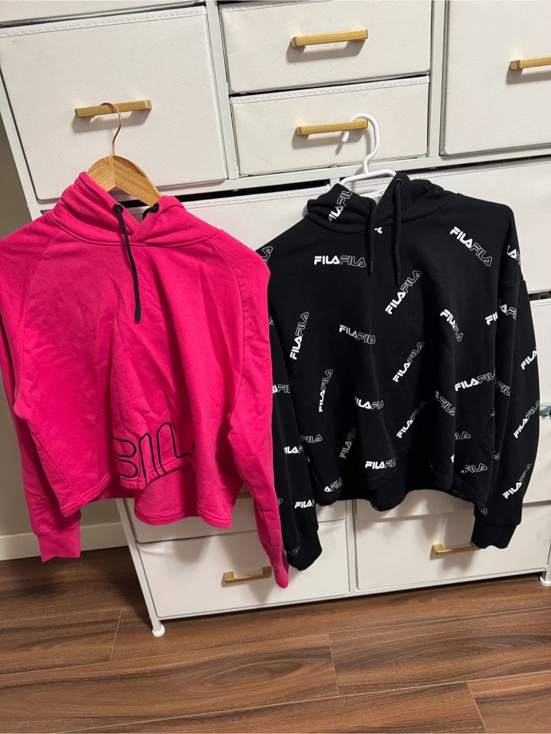Crop Fila Hoodies: Pink & Black thumbnail