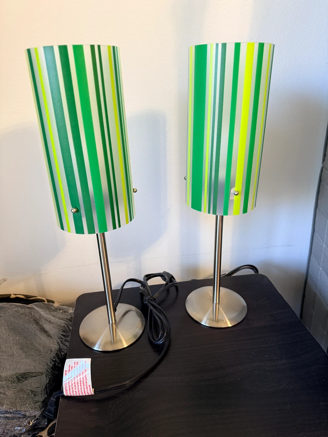 2pc Green/Yellow Stripes Table Lamps