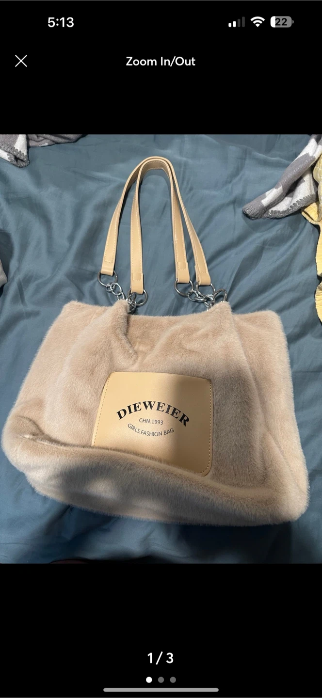 Dieweier Beige Faux Fur Tote Bag