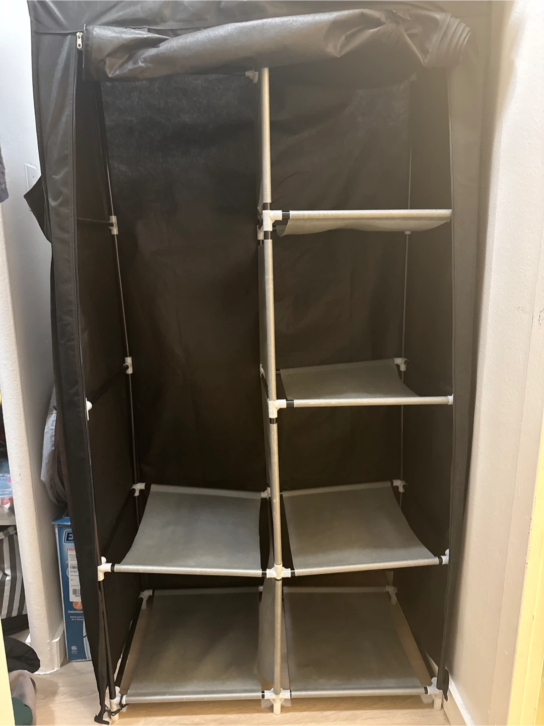 Portable Closet Wardrobe with Shelves - Black