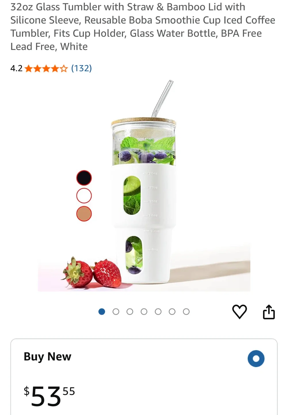 32oz Glass Tumbler with Straw - NEW