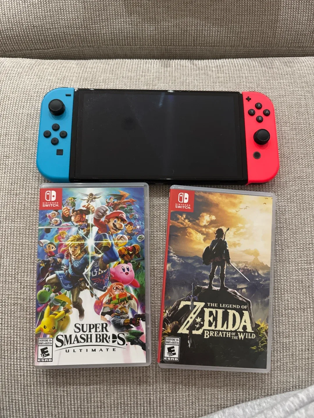 Nintendo Switch with Zelda and Smash Bros