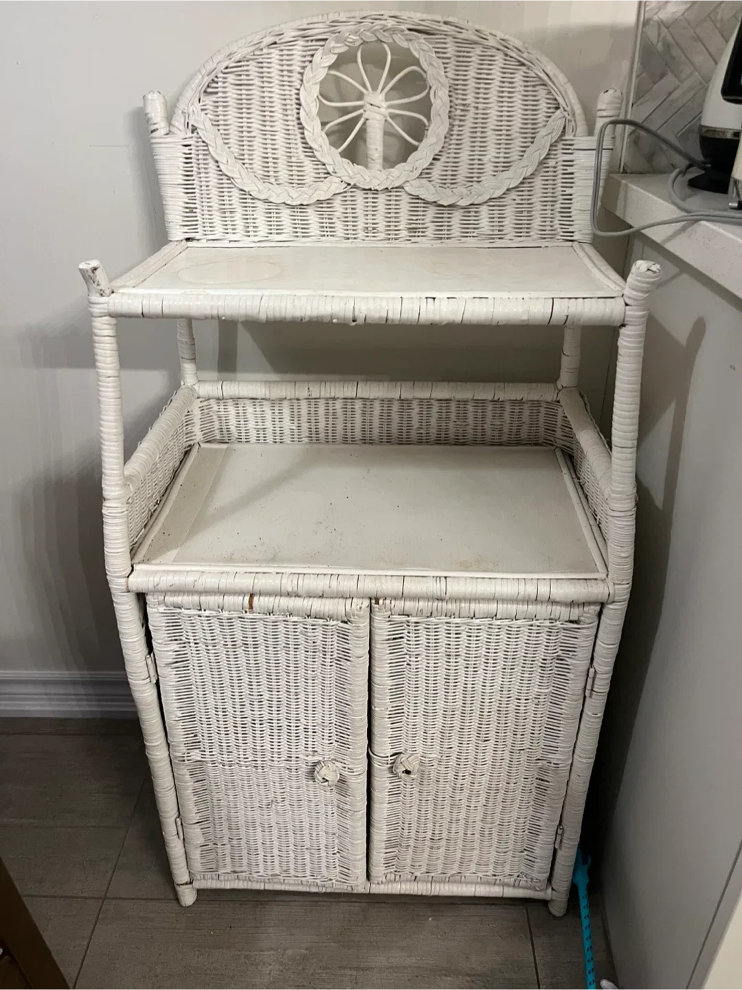 White Wicker Cabinet with Doors