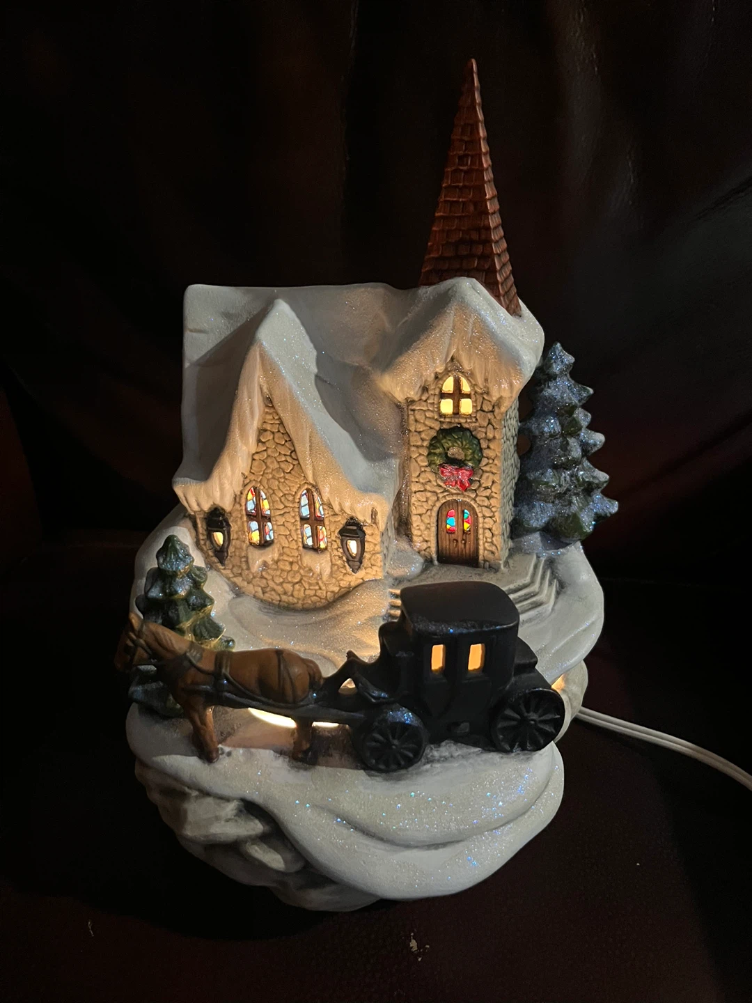 Christmas Village Scene with Horse Carriage