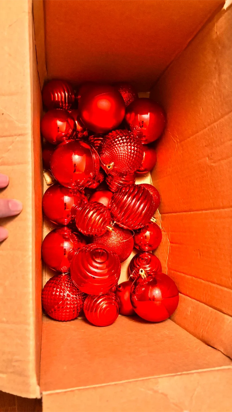 Box of Red Christmas Ornaments image indicator(2)