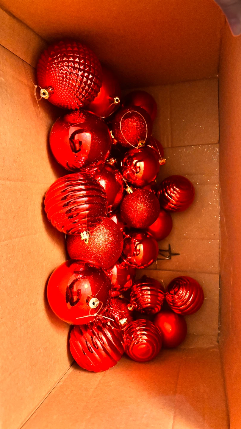 Box of Red Christmas Ornaments - photo 3