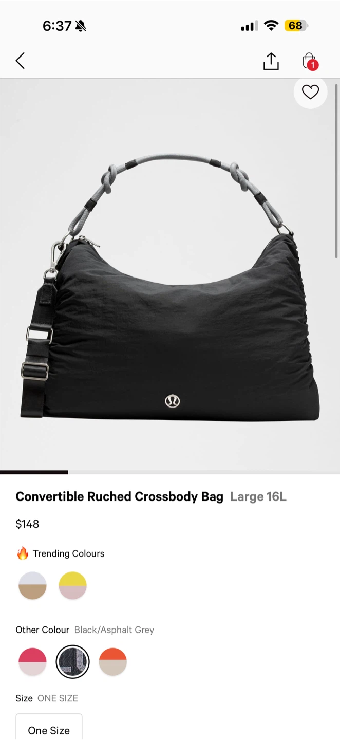 Lululemon Convertible Ruched Crossbody Bag - Black