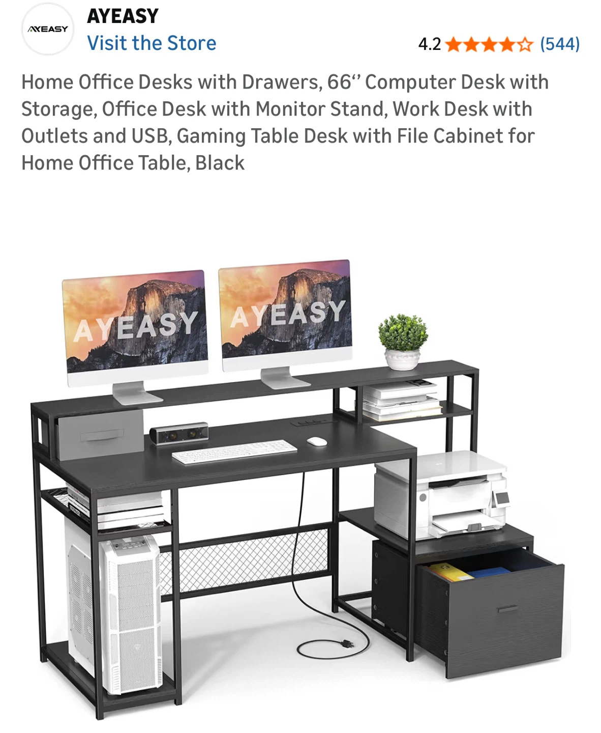 Black Computer Desk with Storage - photo 2
