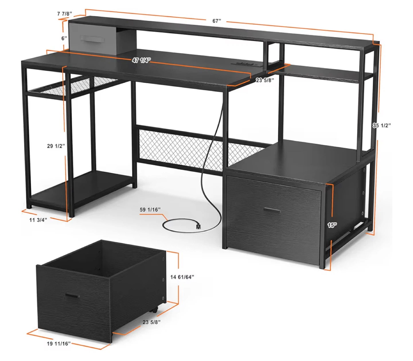 Black Computer Desk with Storage - photo 3