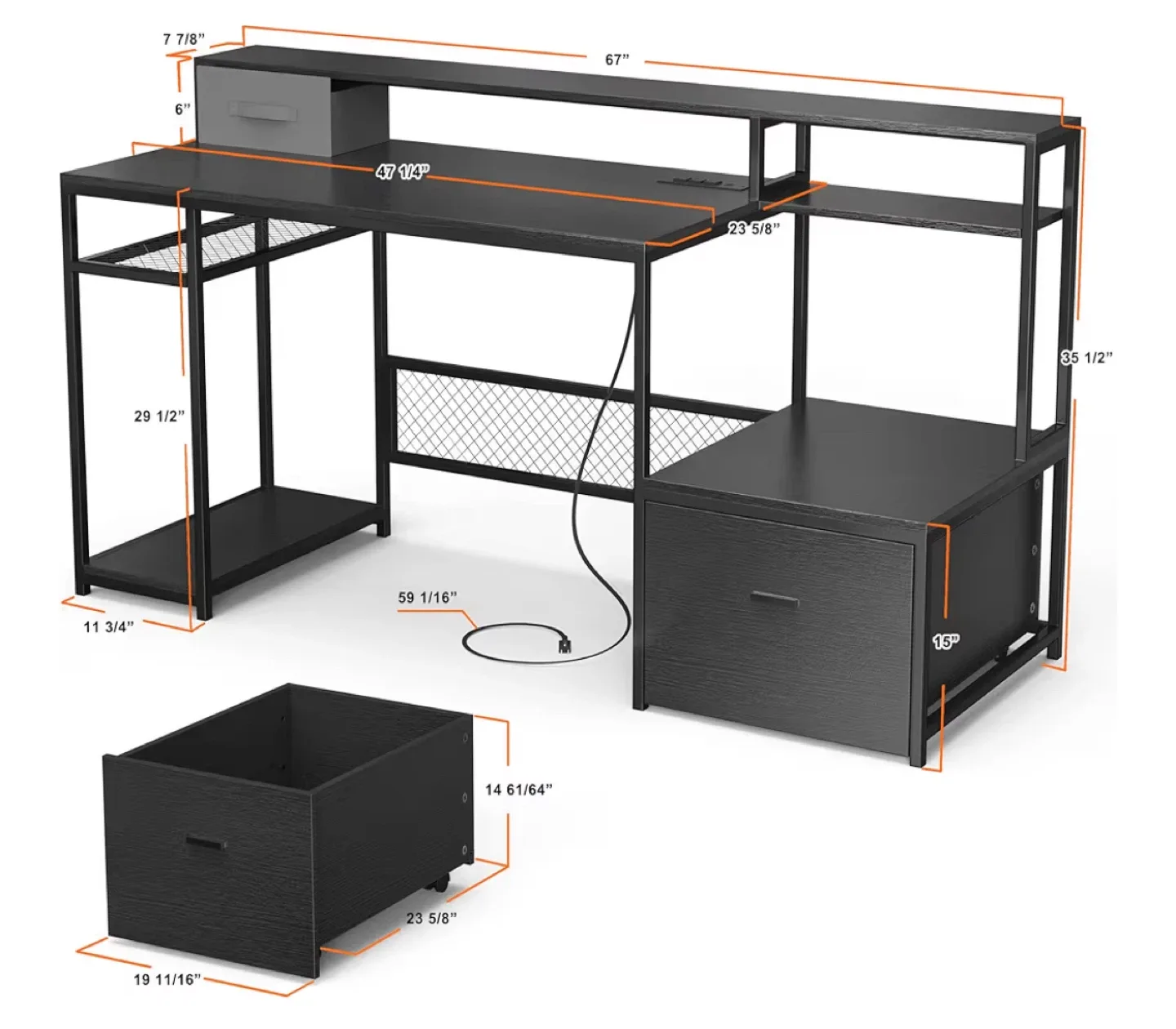 Black Computer Desk with Storage image indicator(3)