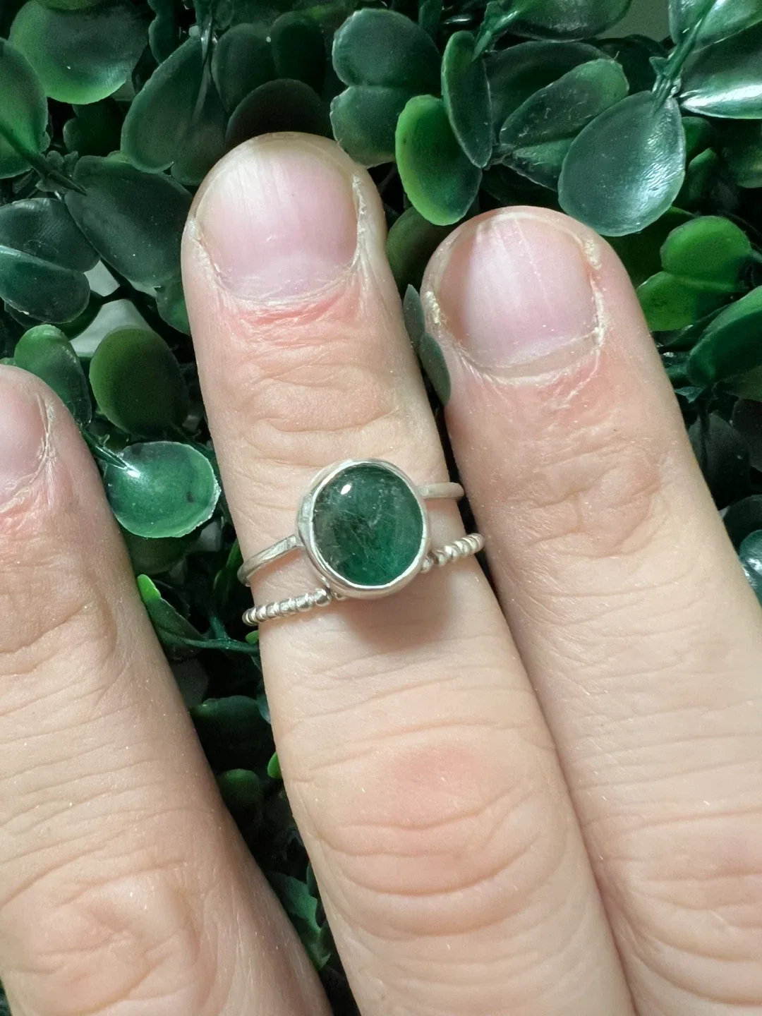 Handmade Organic Zambian Emerald Stacker Ring image indicator(2)