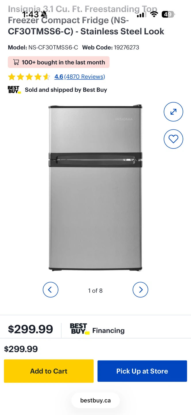 Insignia 3.1 Cu. Ft. Compact Fridge