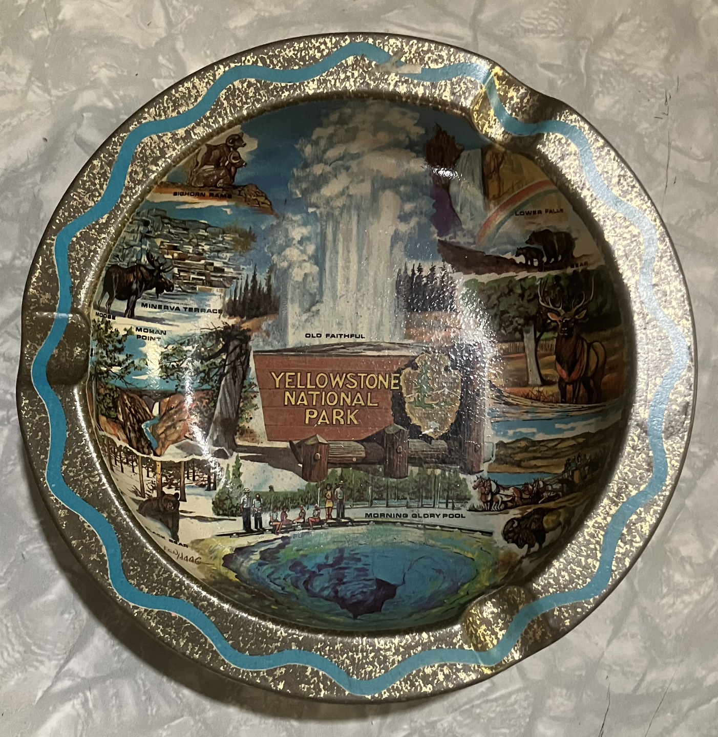Vintage souvenir metal ashtray