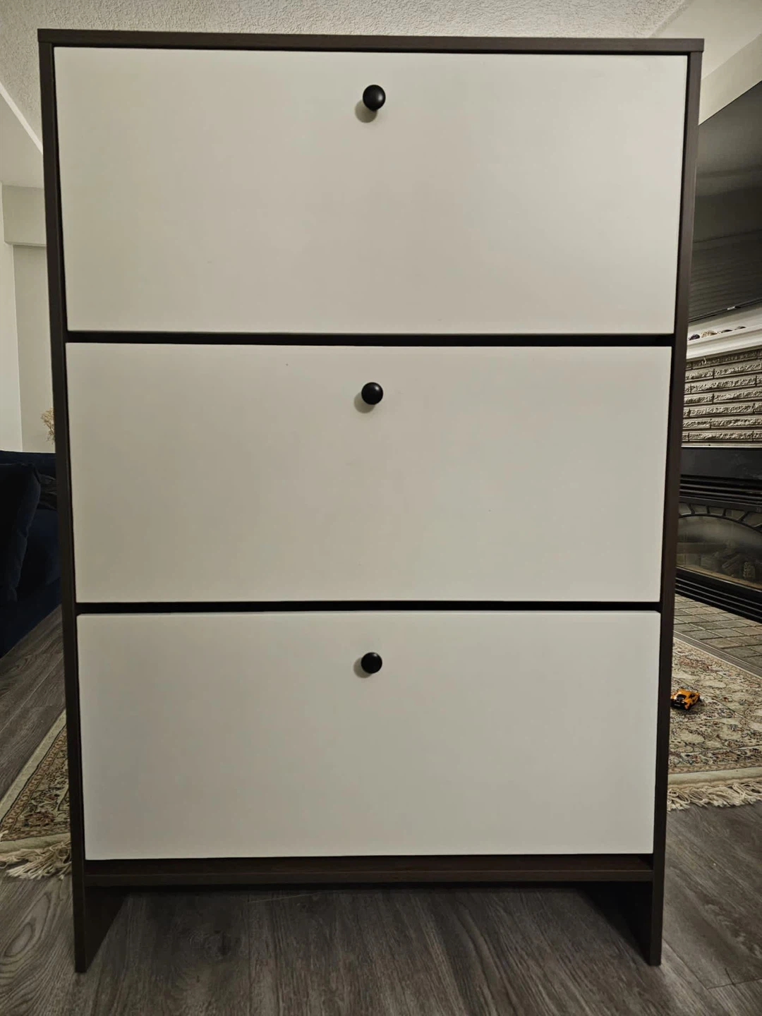3-Drawer Shoe Cabinet - Brown & White