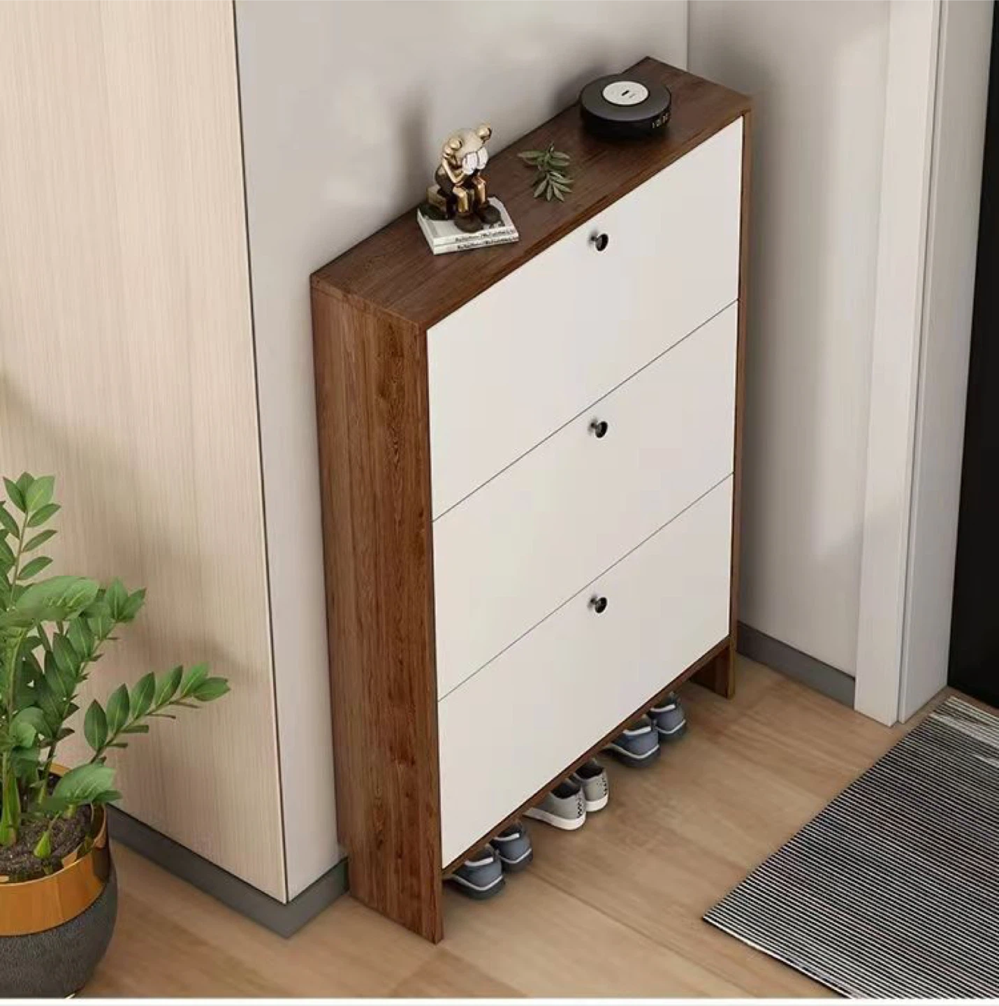 3-Drawer Shoe Cabinet - Brown & White - photo 3