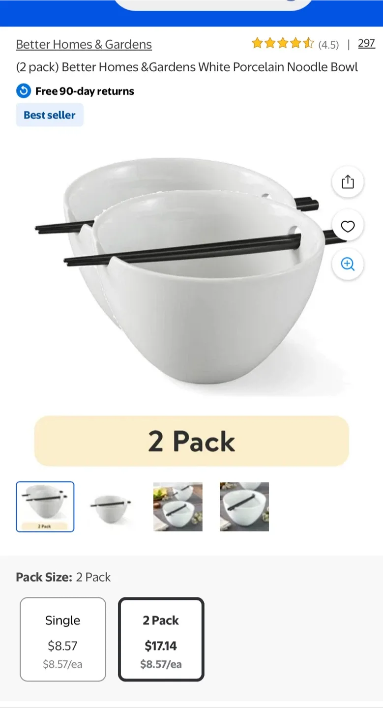 Set of Better Homes & Gardens Ramen/Noodle Bowls with Chopsticks image indicator(2)