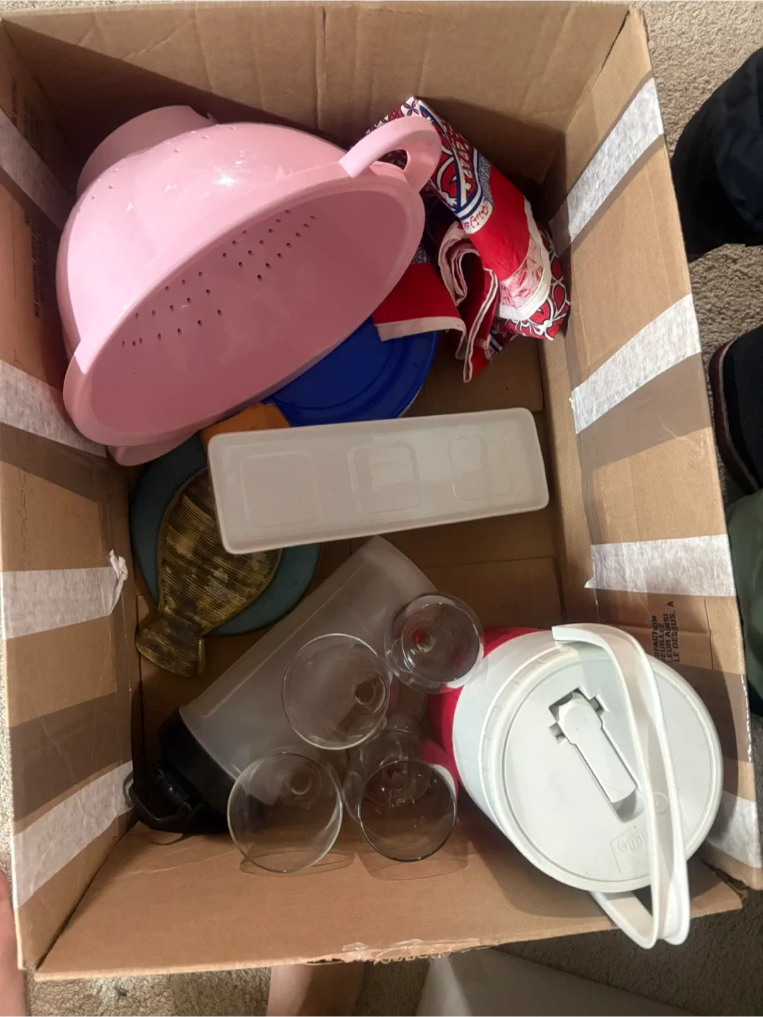 Free Mixed Kitchenware Box - Plates, Glasses, Colander