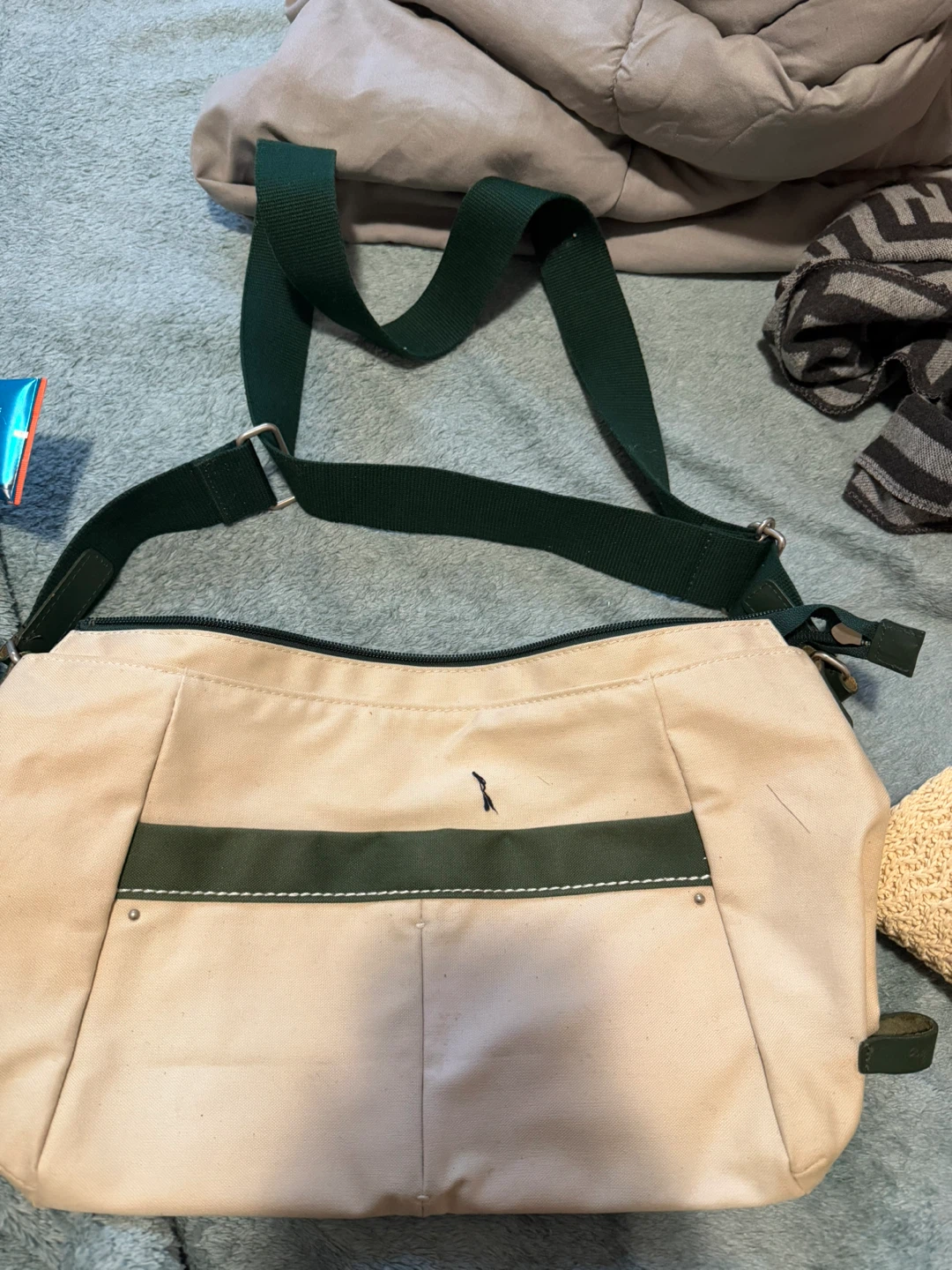 Beige & Green Shoulder Bag