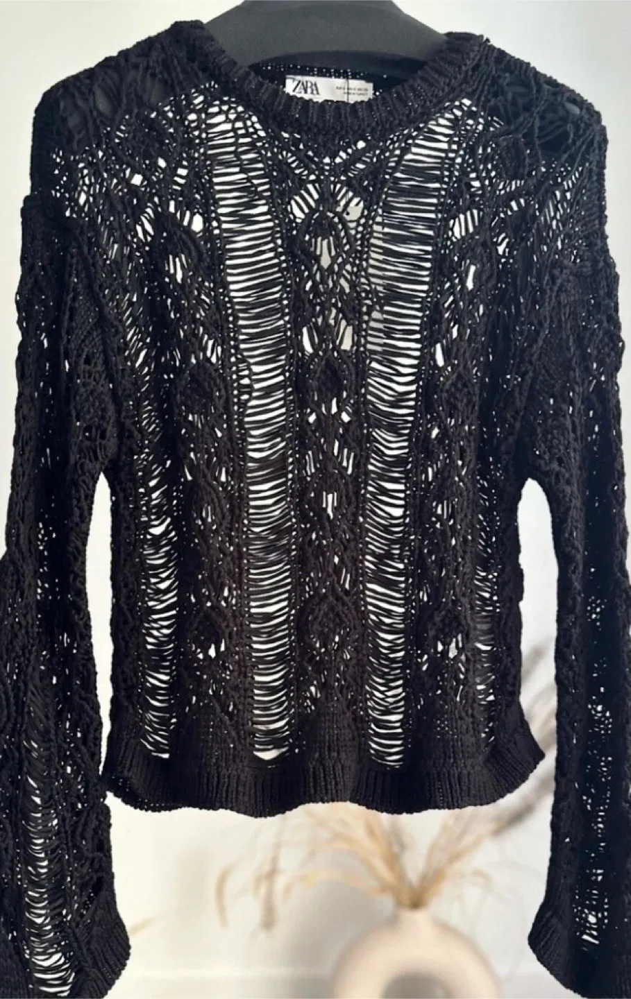 Zara Black Distressed Knit Sweater image indicator(2)