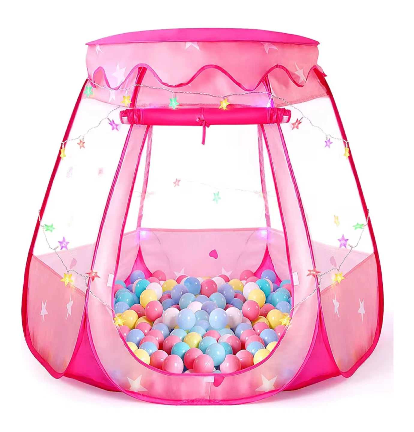 Pink Hexagon Play Tent with LED Star Lights