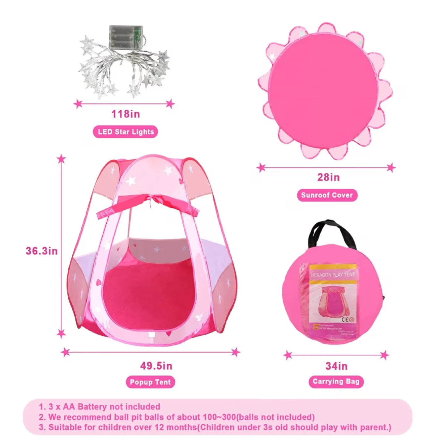 Pink Hexagon Play Tent with LED Star Lights - photo 2