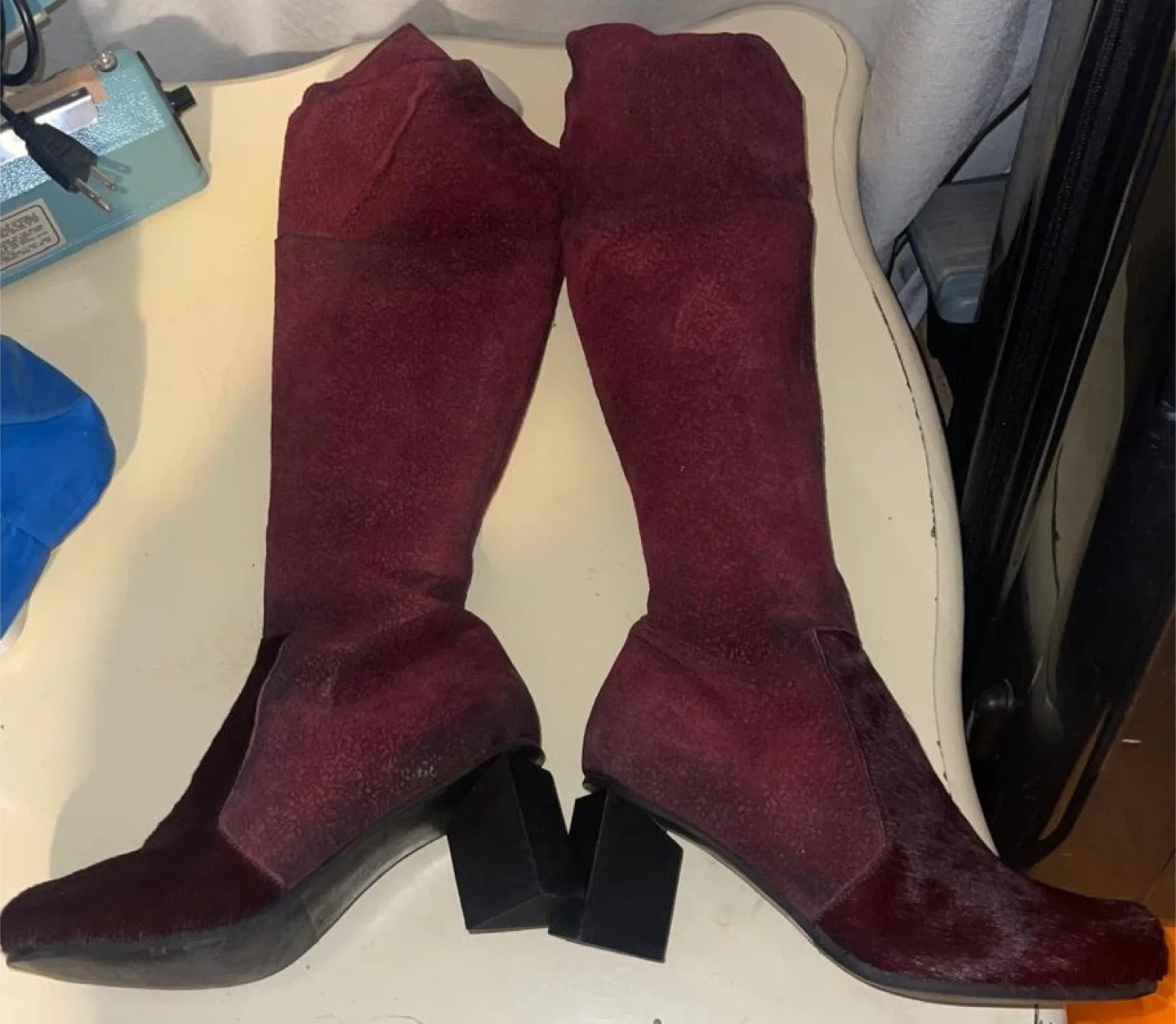 Burgundy Heeled Knee-High Boots
