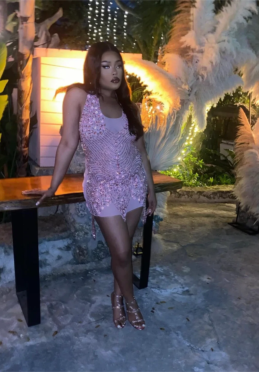 Pink Embellished Halter Dress image indicator(5)