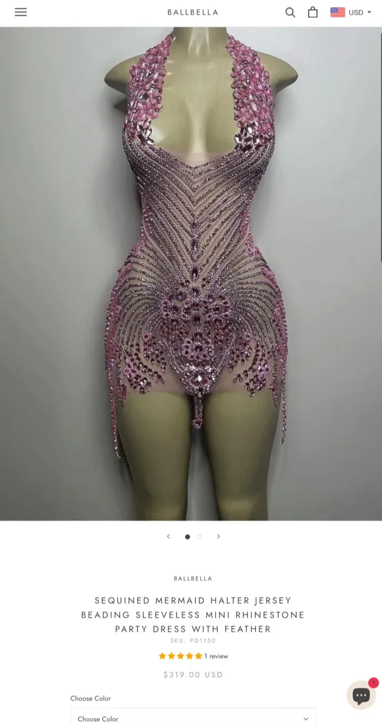 Pink Embellished Halter Dress image indicator(6)