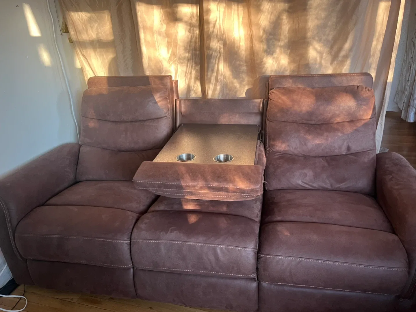 Brown Leather Reclining Sofa with Console image indicator(2)