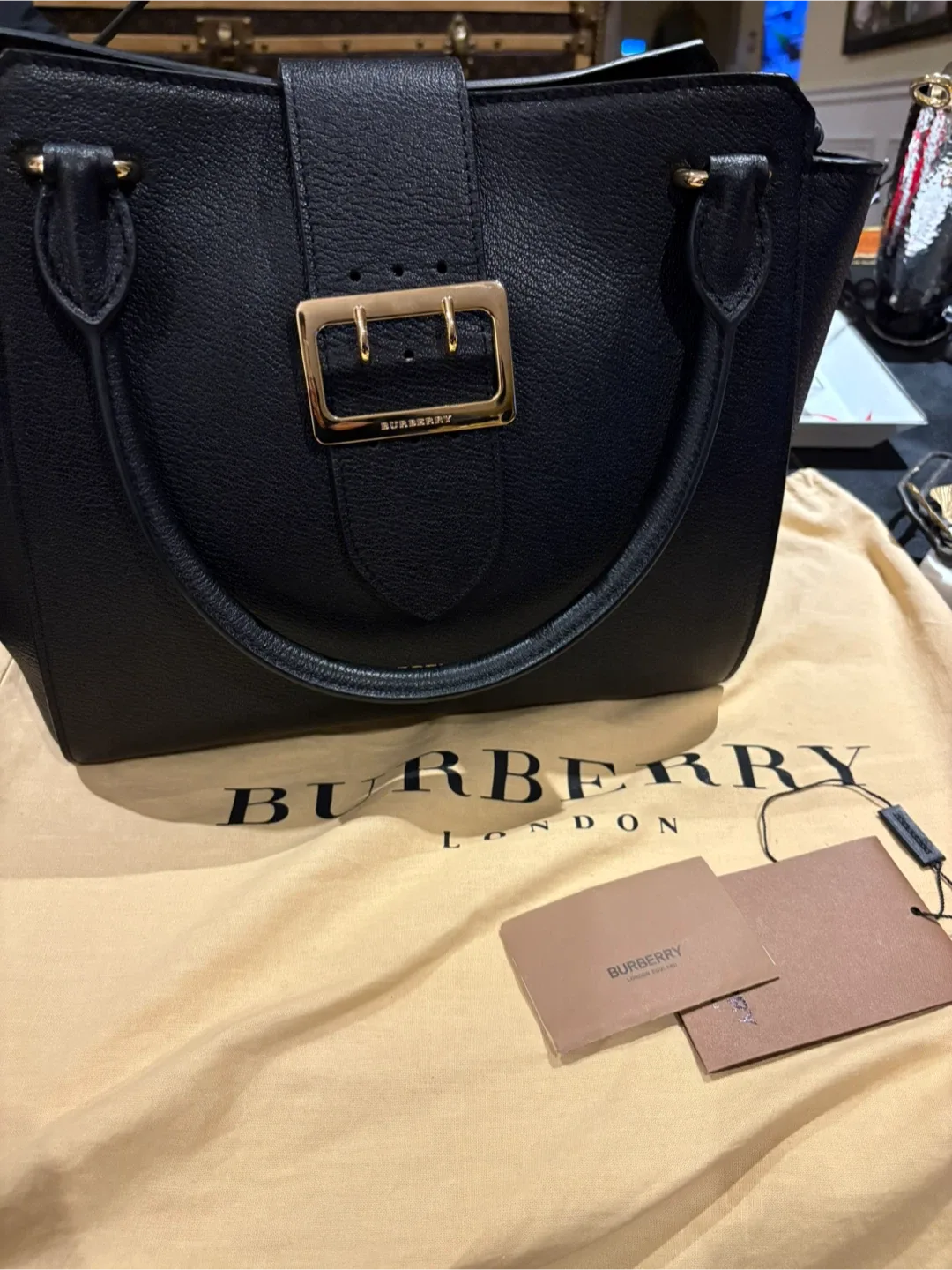 Burberry Black Leather Tote Bag
