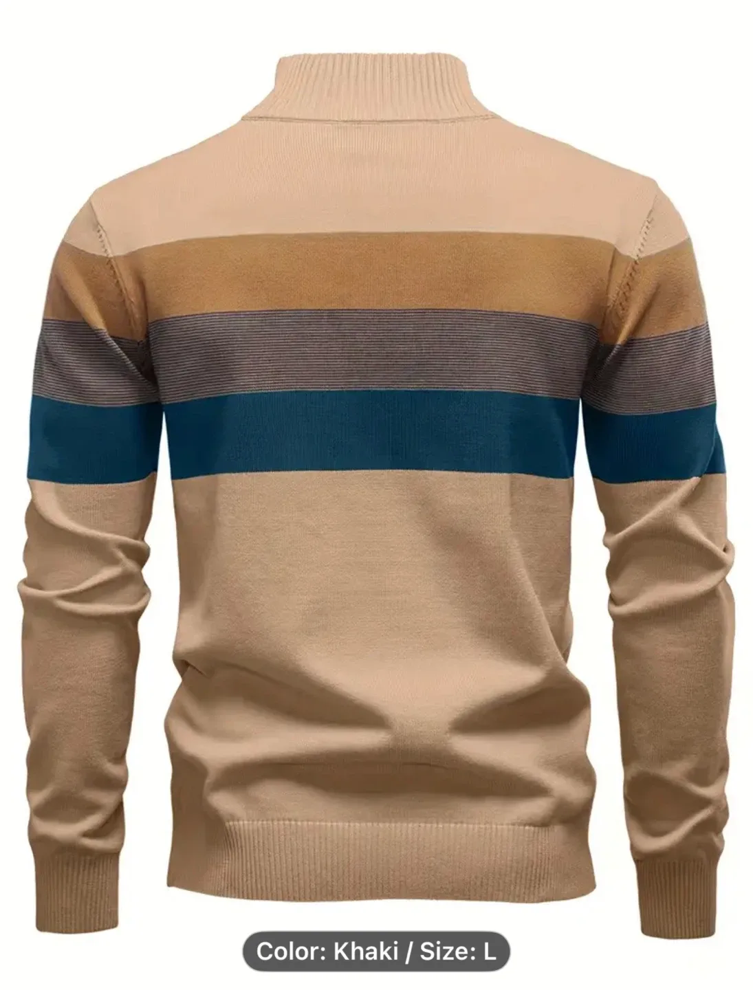 Men's Semi-Open Collar Striped Zip-Up Long Sleeve image indicator(2)