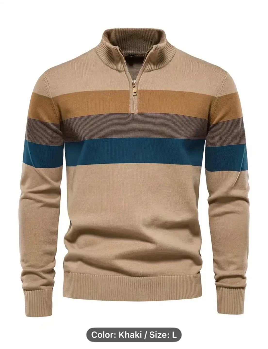 Men's Semi-Open Collar Striped Zip-Up Long Sleeve image indicator(10)