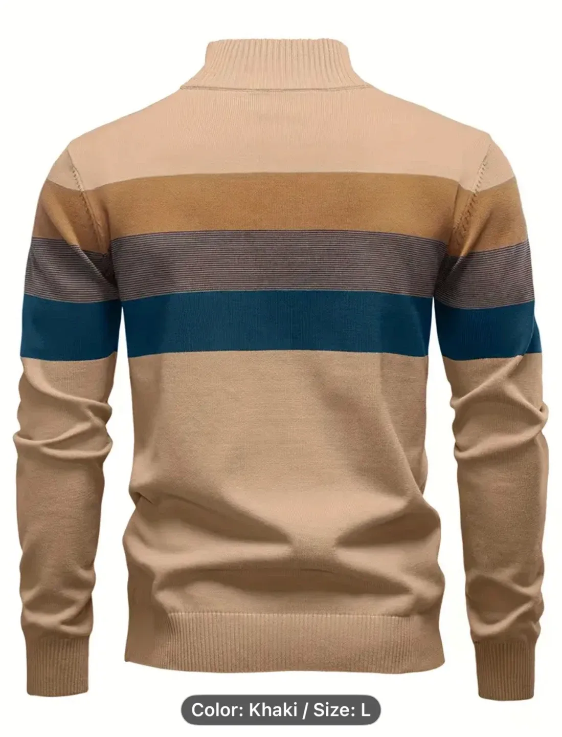 Men's Semi-Open Collar Striped Zip-Up Long Sleeve image indicator(9)