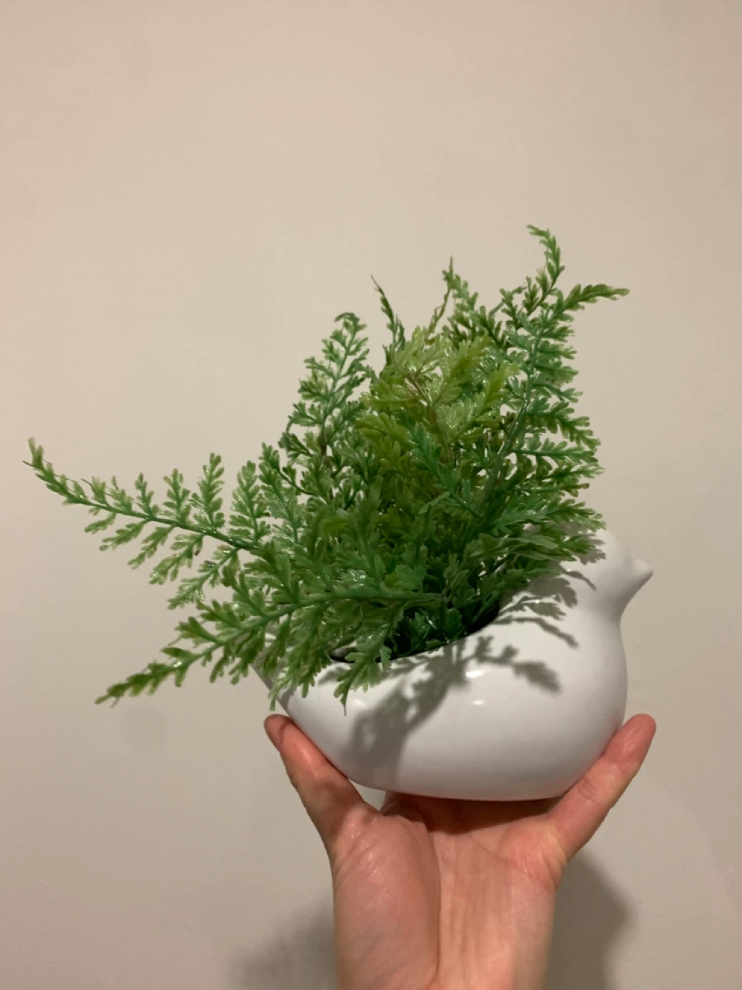 White ceramic bird planter with plant - photo 3