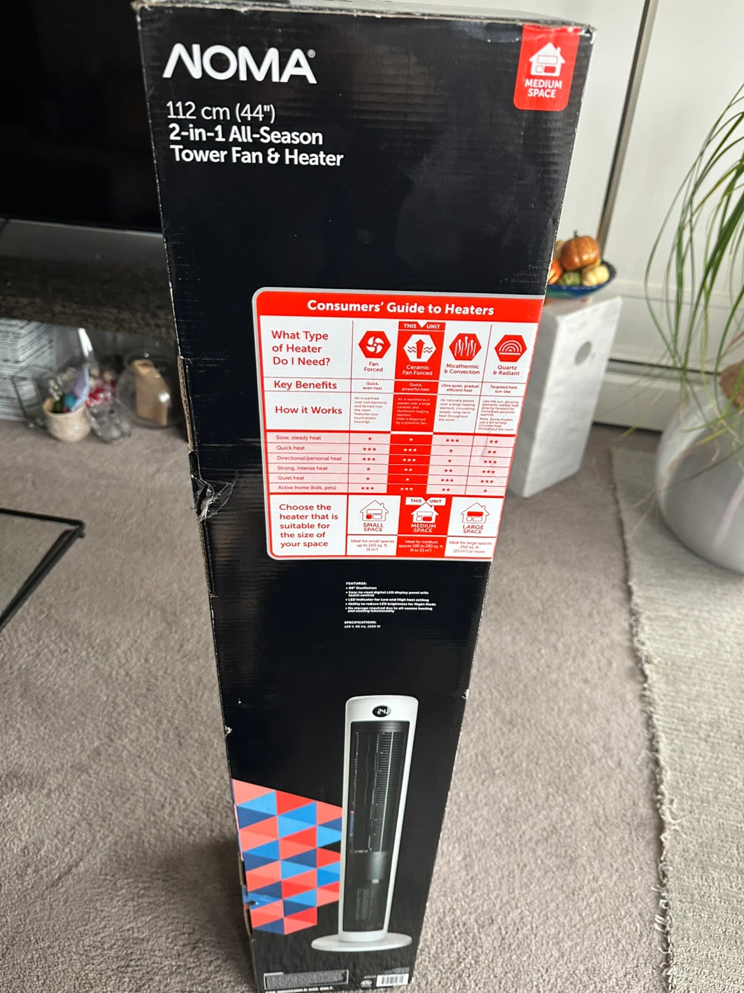 NOMA 112cm (44") 2-in-1 Tower Fan & Heater - photo 2