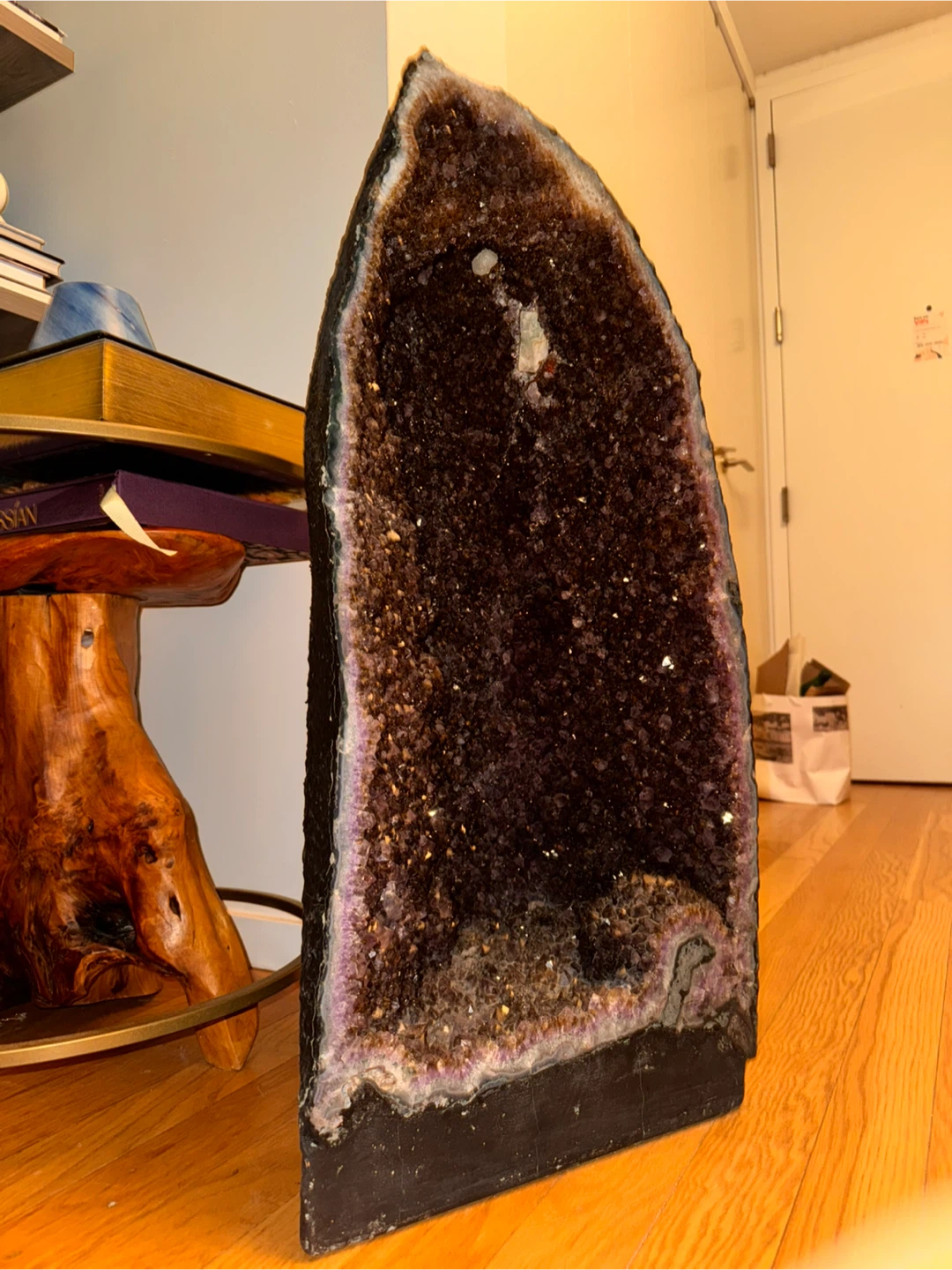 Pair of Large Amethrine Geodes Set with Opal Around it - photo 2