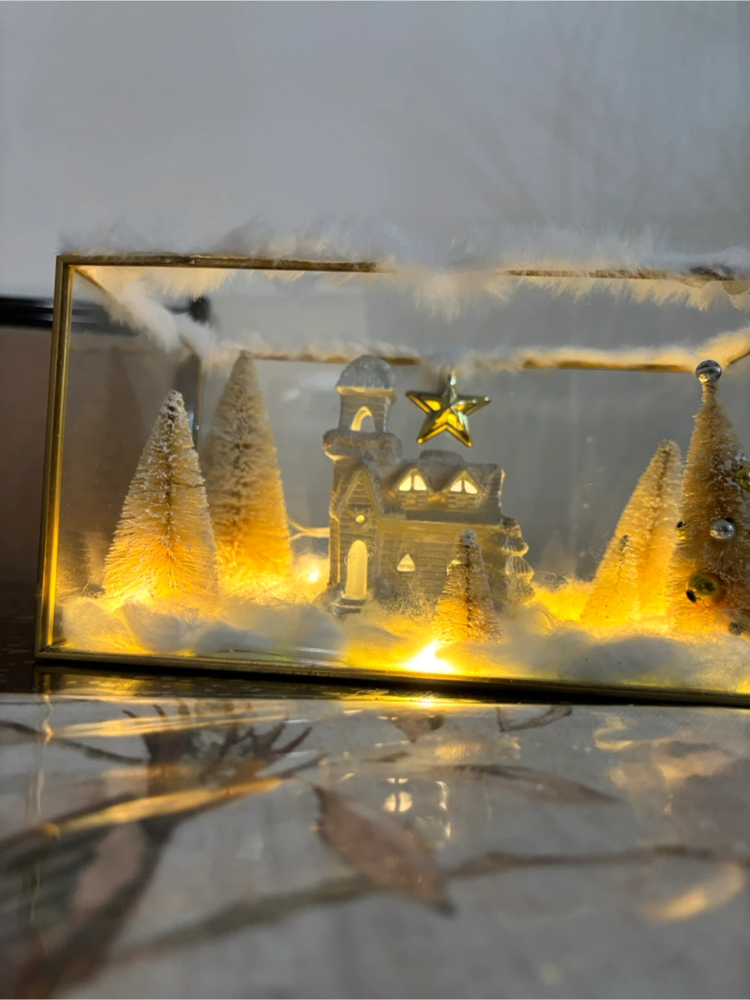 Christmas Village Scene in Glass Box