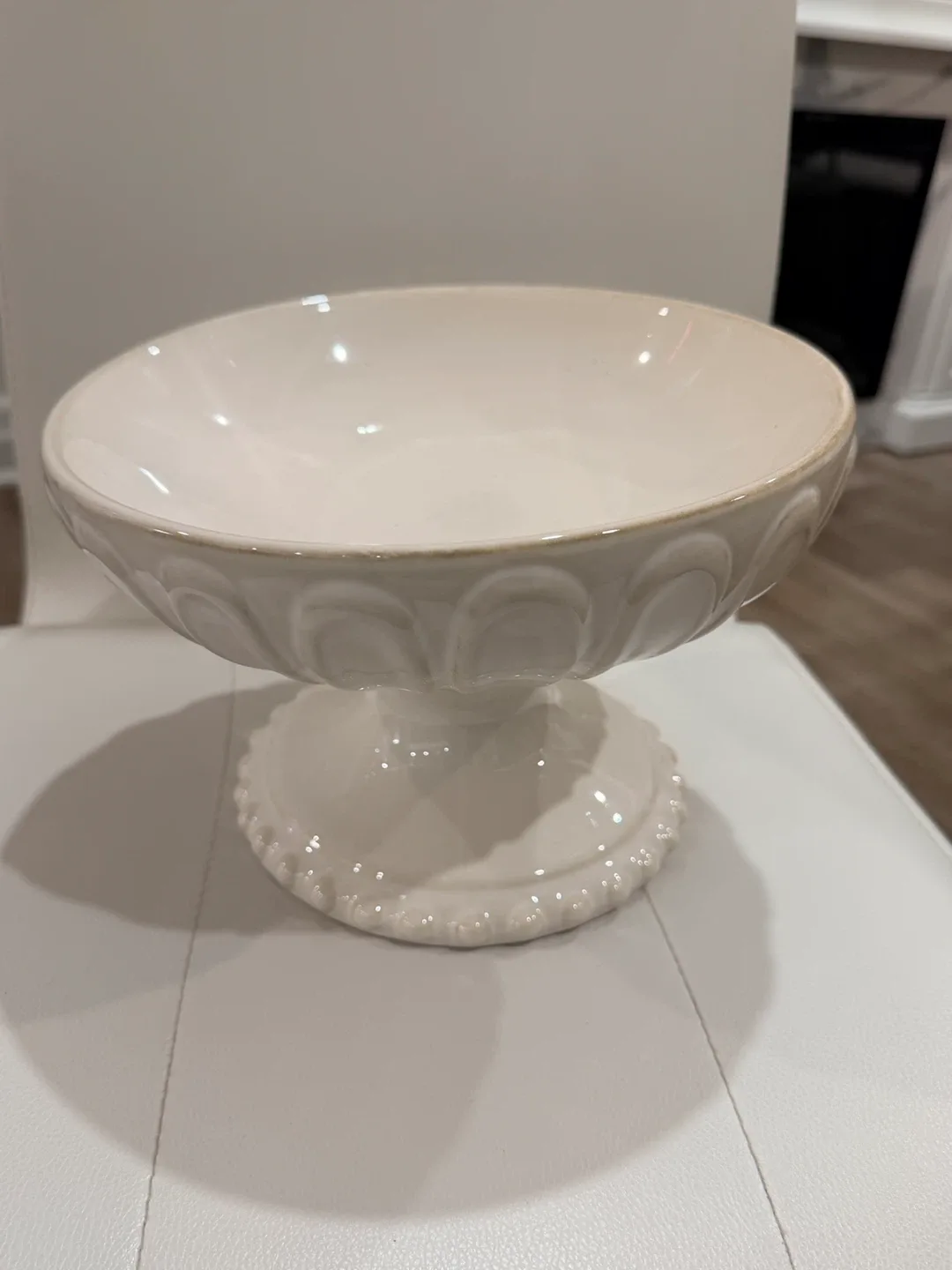 Holiday Gift-Cream Ceramic Pedestal Bowl